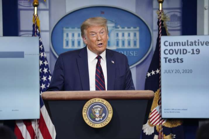 President Donald Trump speaks during a news conference at the White House, Tuesday, July 21, 2020, i