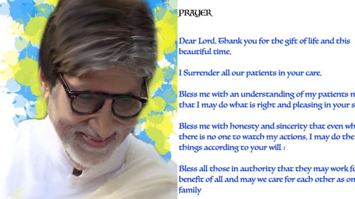 Amitabh Bachchan lauds health experts for taking care of COVID19 patients, shares their prayers