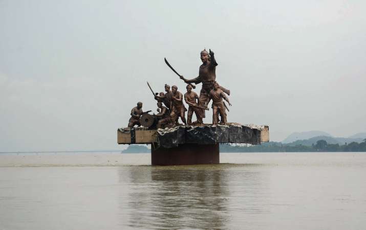 The water level of Brahmaputra River rises to the base of