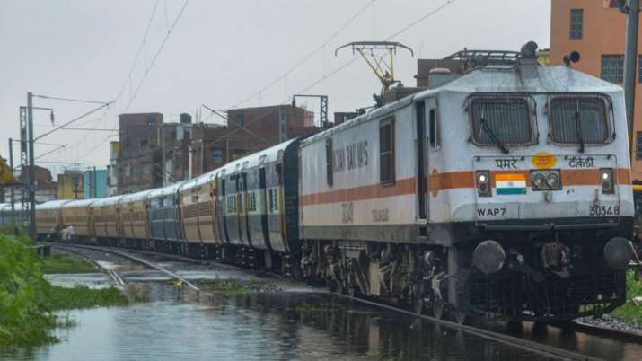 Muzaffarpur: A train is stationed on a waterlogged track
