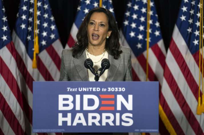 Sen. Kamala Harris, D-Calif., speaks during a news conference with Democratic presidential candidate