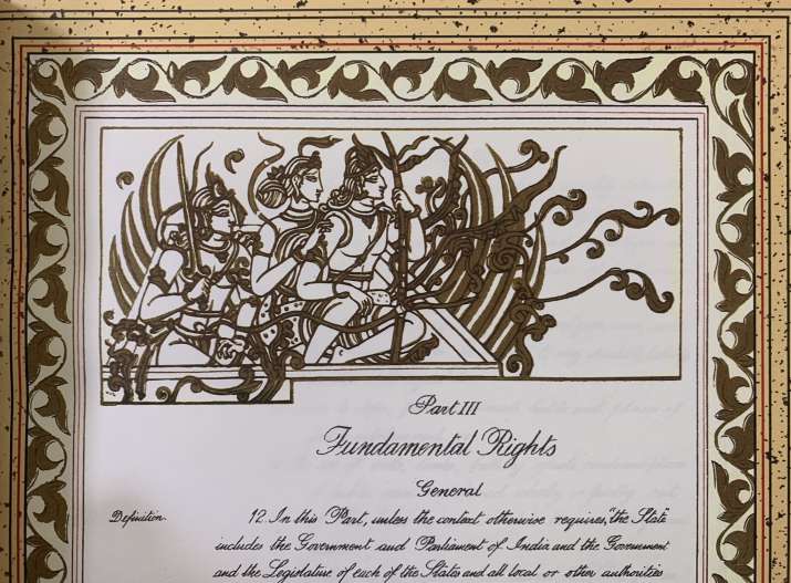 Art From Original Constitution Of India Having Lord Rama Sita And Laxman Shared By Law Minister