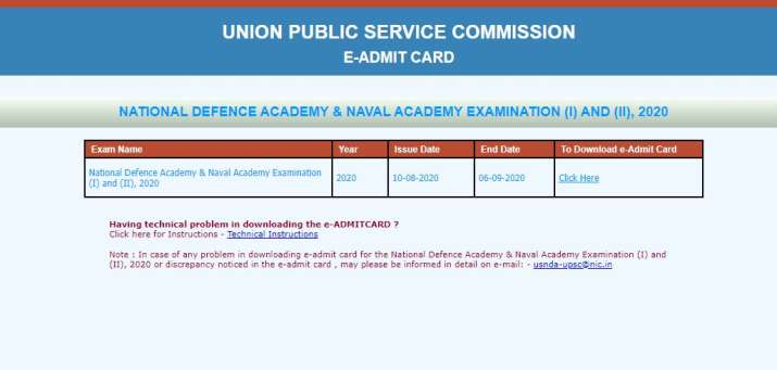 Upsc Nda Examination 2020 Admit Card Released Direct Link To Download Upsc Gov In Career News India Tv