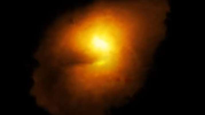SPT0418-47 is gravitationally-lensed by another galaxy, giving it an evil Eye of Sauron look to our