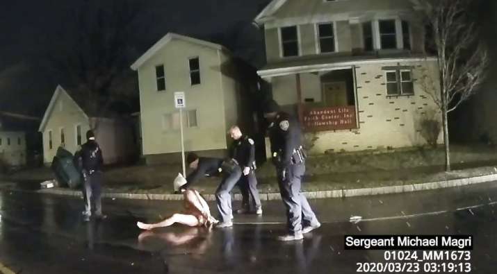 In this image taken from police body camera video provided by Roth and Roth LLP, a Rochester police 