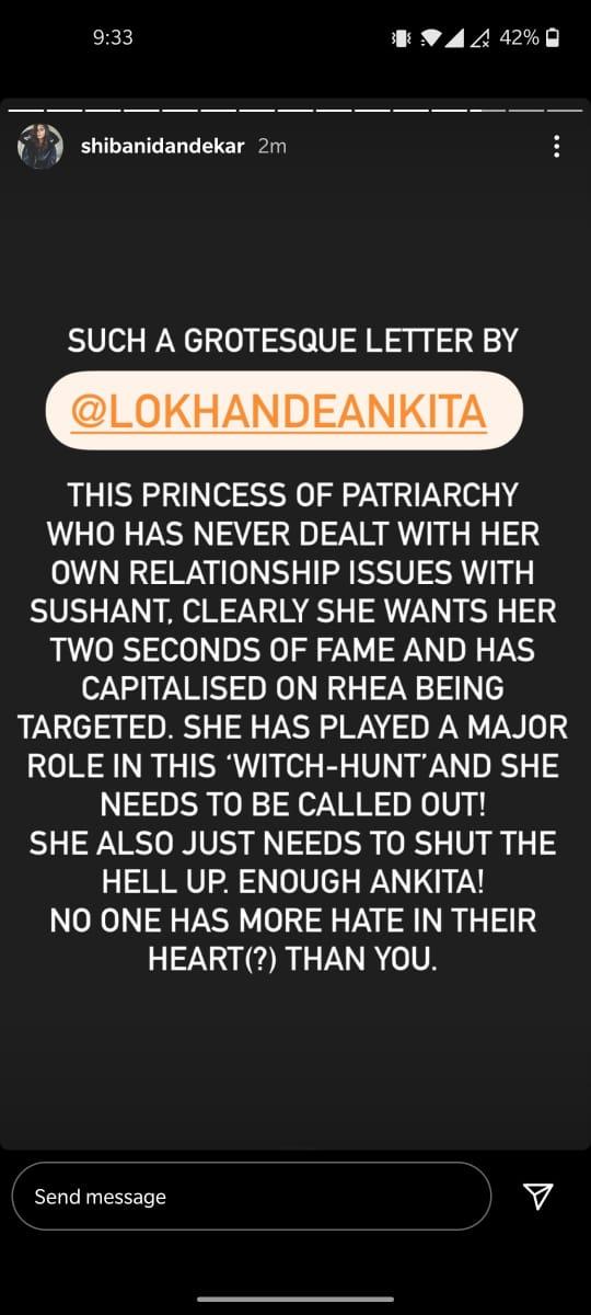 India Tv - Shibani Dandekar calls out Ankita Lokhande for her open letter