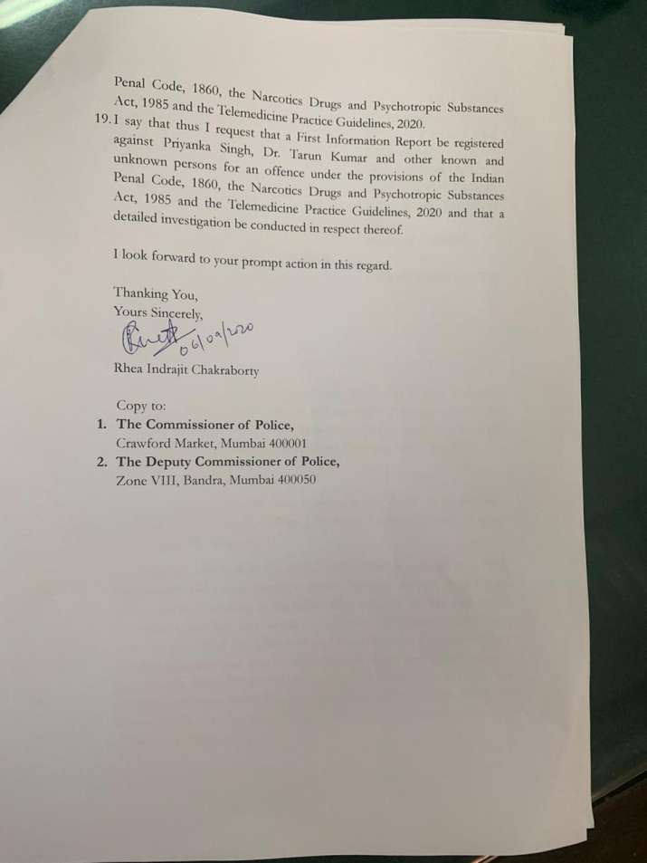 India Tv - Rhea files complaint