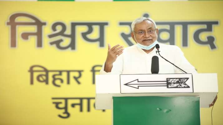 Bihar Chief Minister Nitish Kumar addresses an election