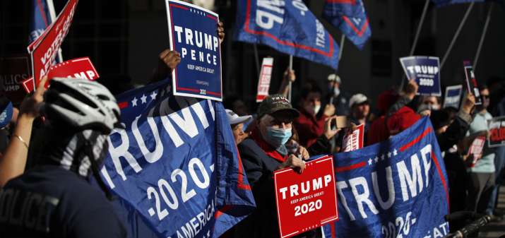 India Tv - Donald Trump supporters demonstrate outside the Pennsylvania Convention Center on Thursday.