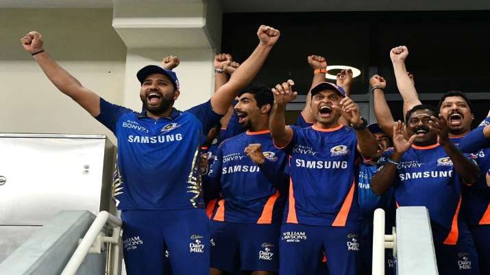 Rohit Sharma celebrating MI's fifth IPL title.