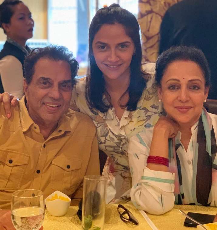 India Tv - Dharmendra with Hema Malini and daughter Ahana