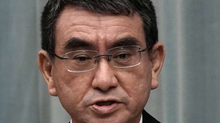 In this Sept. 17, 2020, file photo, Taro Kono, newly