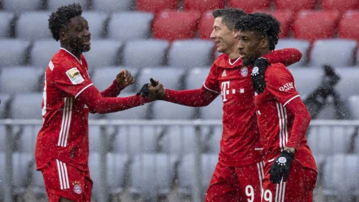 Alphonso Davies, Robert Lewandowski and Kingsley Coman of