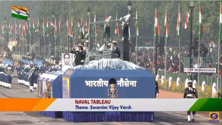India Tv - Indian Navy's tableau with the theme of ‘Swarnim Vijay Varsh’ being displayed at Republic Day parade