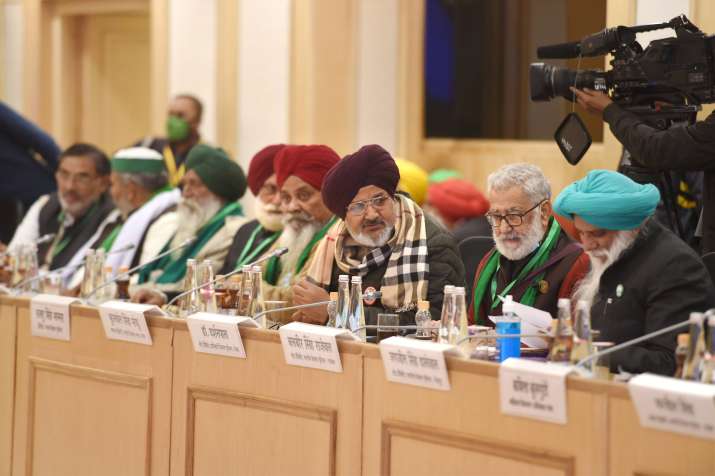 New Delhi: Farmers leaders during the 10th round of talks