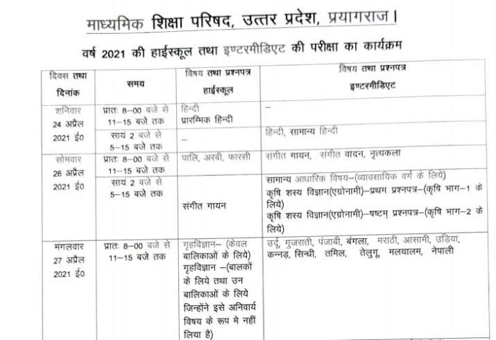 Uttar Pradesh Board Class 12 10 Exams Dates Announced High School ...