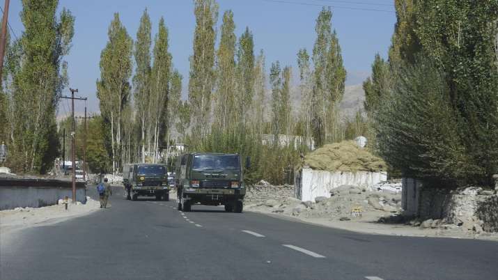 Army vehicles move towards eastern Ladakh, in Leh.