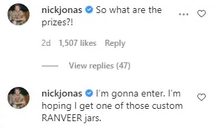 India Tv - Nick comments on Ranveer's post
