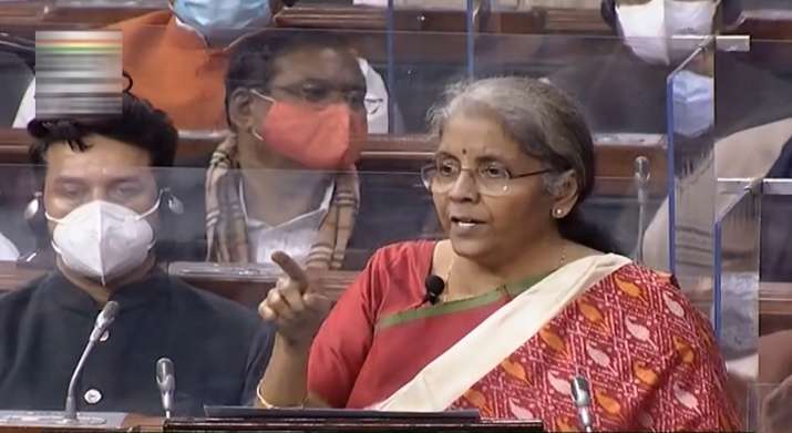 India Tv - New Delhi: Union Finance Minister Nirmala Sitharaman speaks at Lok Sabha during the Budget Session of the Parliament, in New Delhi, Monday, Feb. 1, 2021.
