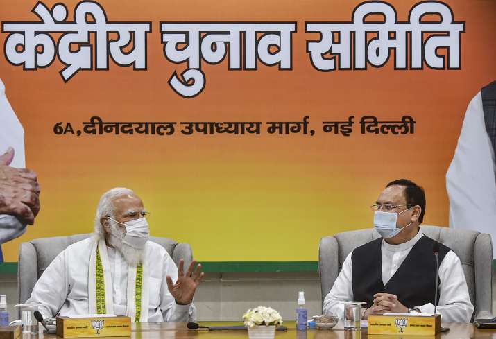 PM Modi, JP Nadda at BJP CEC on Saturday.