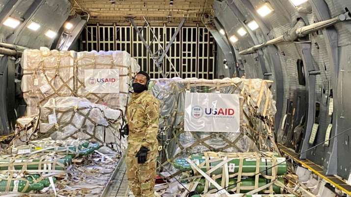 First emergency Covid-19 aid supplies arrive at Delhi airport from US