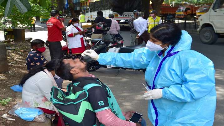 A medic collects samples from e-commerce and food delivery