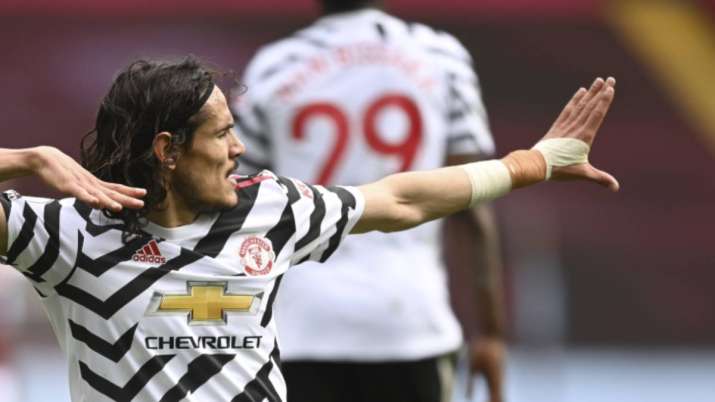 Manchester United's Edinson Cavani celebrates after scoring