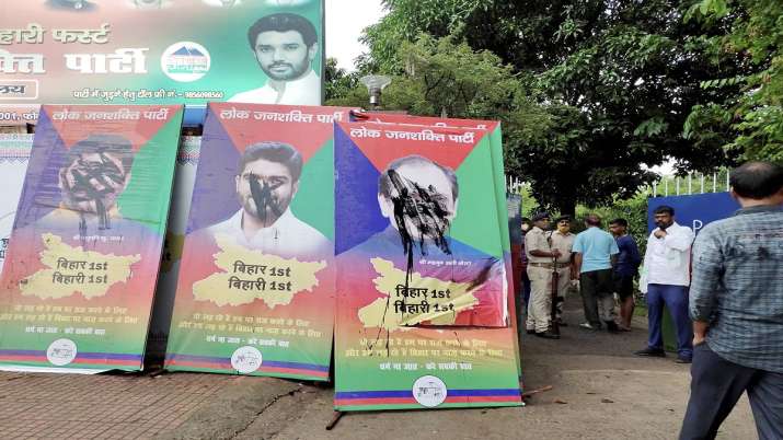 A view of the posters of rebel leaders of Lok Janshakti