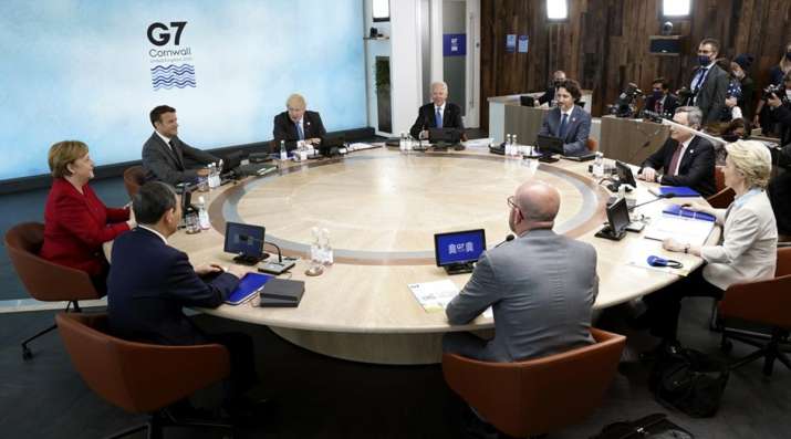 US President Joe Biden with delegations from other