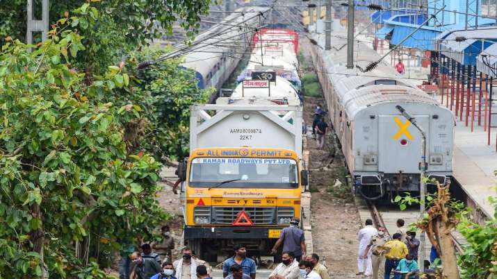 The Oxygen Express train carrying around 11 tankers of