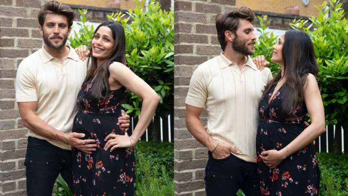 Freida Pinto announces pregnancy with fiance Cory.