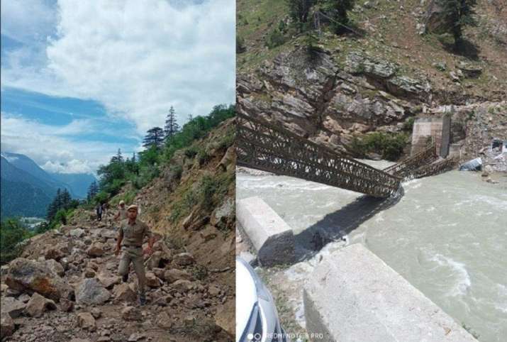 Scary visuals Himachal Pradesh kinnaur landslide bridge collapse photos  videos | India News – India TV