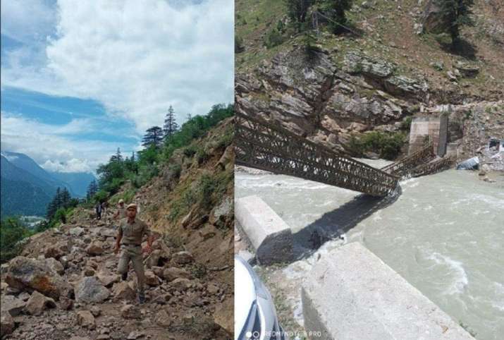 himachal pradesh kinnaur landslide, landslide kinnaur, bridge collapse kinnaur himachal pradesh, him