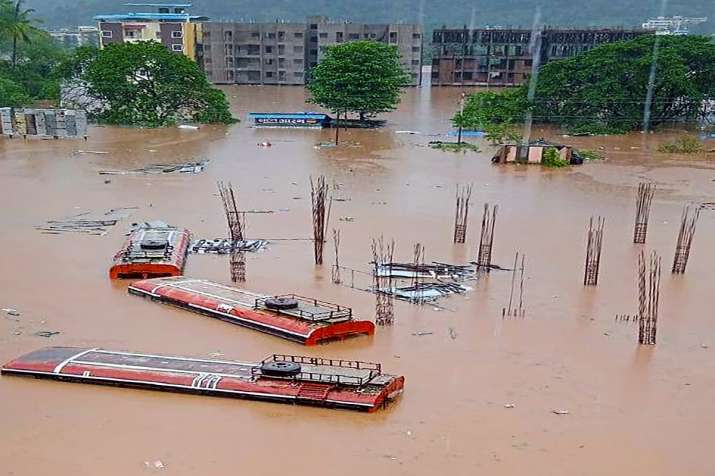 Ratnagiri: Buses submerged in a flood-affected area