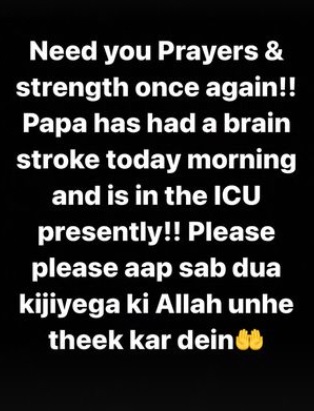 India Tv - Shoaib Ibrahim's father in ICU as he suffers brain stroke, wife Dipika Kakkar asks for 'prayers'