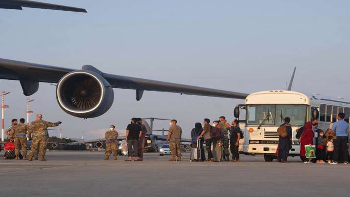 A group of Afghan evacuees at Kabul airport.