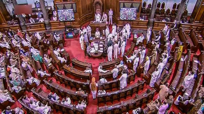 Opposition MPs shout slogans demanding a discussion on