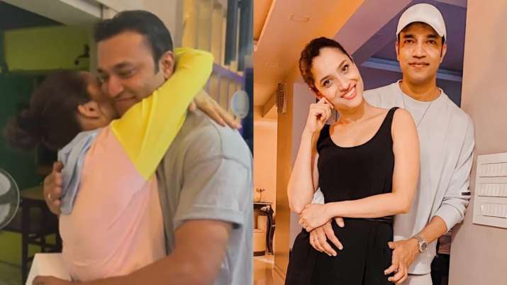 Ankita Lokhande rain kiss and surprise boyfriend Vicky Jain on his birthday;  watch video