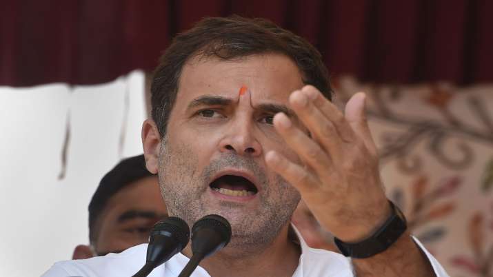 Congress leader Rahul Gandhi during an address to party