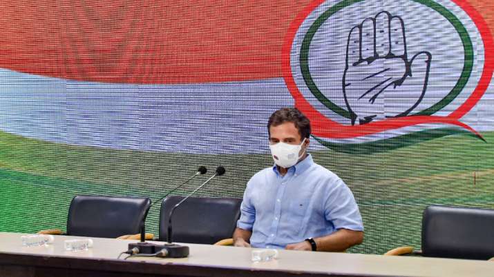 Congress leaders Rahul Gandhi during a press conference in