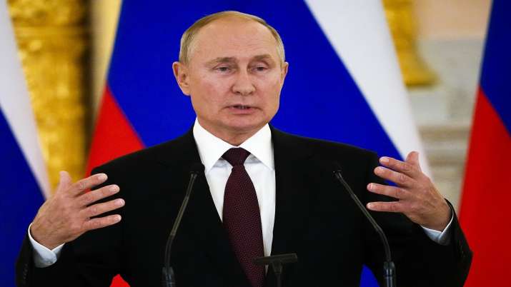 Russian President Vladimir Putin at a joint news conference