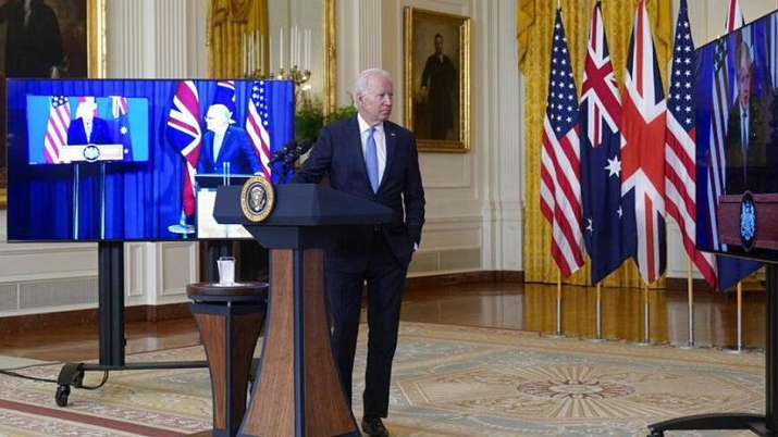 Joe Biden with Australian PM Scott Morrison and British PM