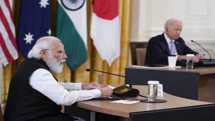 Prime Minister Narendra Modi speaks during the Quad summit