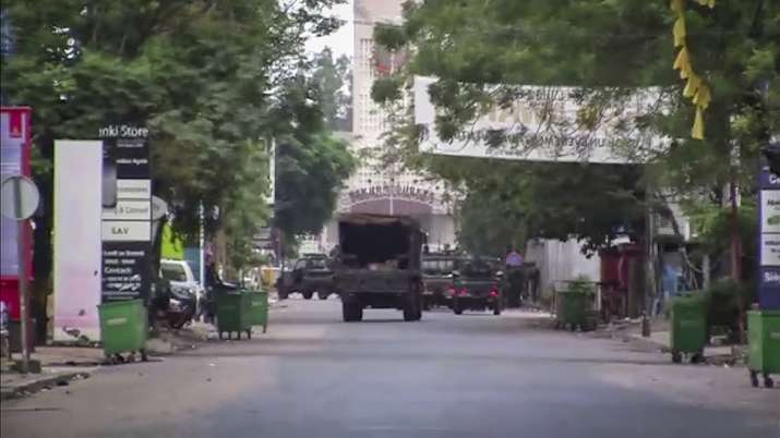 In this image made from video, a military truck is seen