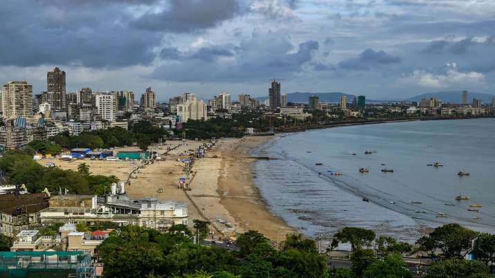A top angle view of Girgaum Chowpatty looking empty on