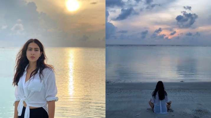 Sara Ali Khan enjoys Maldivian sunrise as she meditates by the sea; see pics