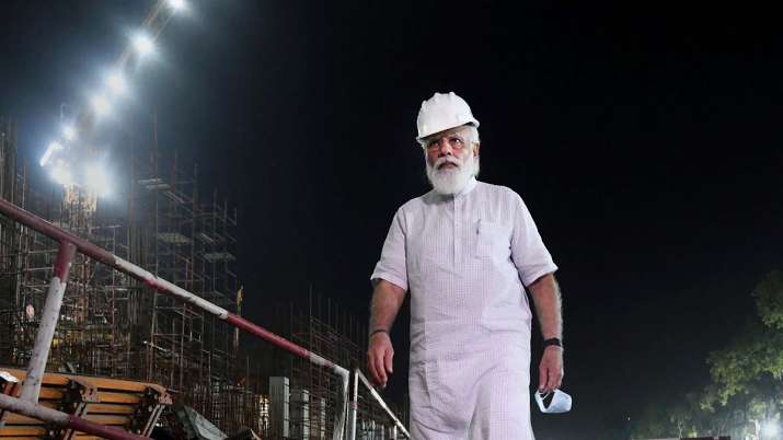 PM Modi during a surprise visit to the construction site of