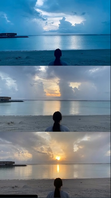 India Tv - Sara Ali Khan enjoys Maldivian sunrise as she meditates by sea; see pics