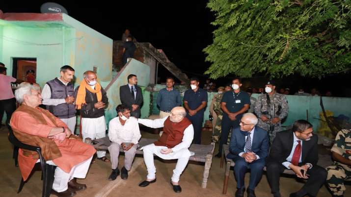 Home Minister Amit Shah interacts with local people in Jammu and Kashmir.