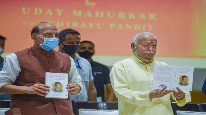 Defense Minister Rajnath Singh and RSS chief Mohan Bhagwat